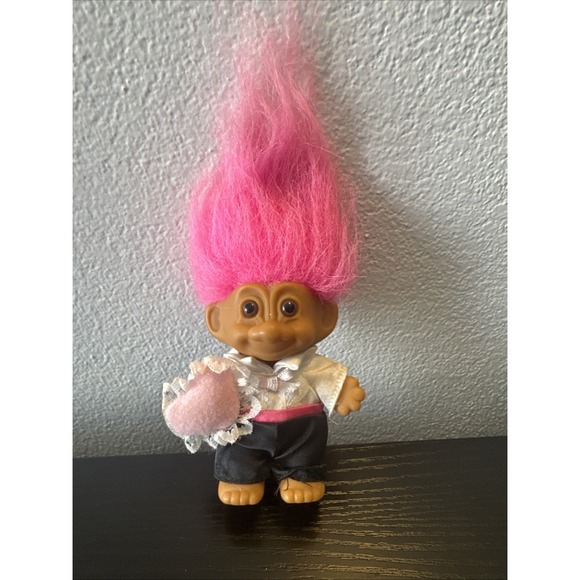 Russ Other - Vintage Russ‎ 3" Troll with Hot Pink Hair Doll Toy Brown Eyes Love Ring Bearer